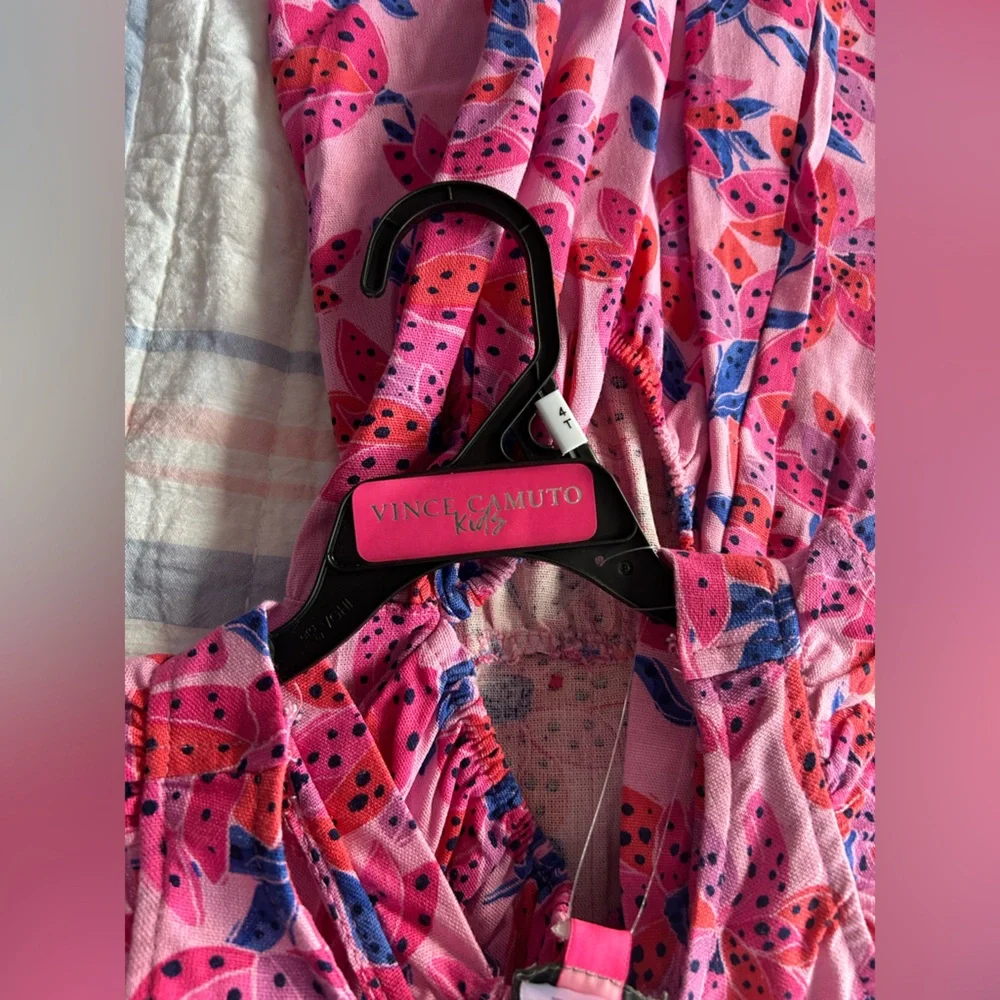 Vince Camuto Kids Viscose/ Linen Blend Vibrant Pink Floral Kids Dress